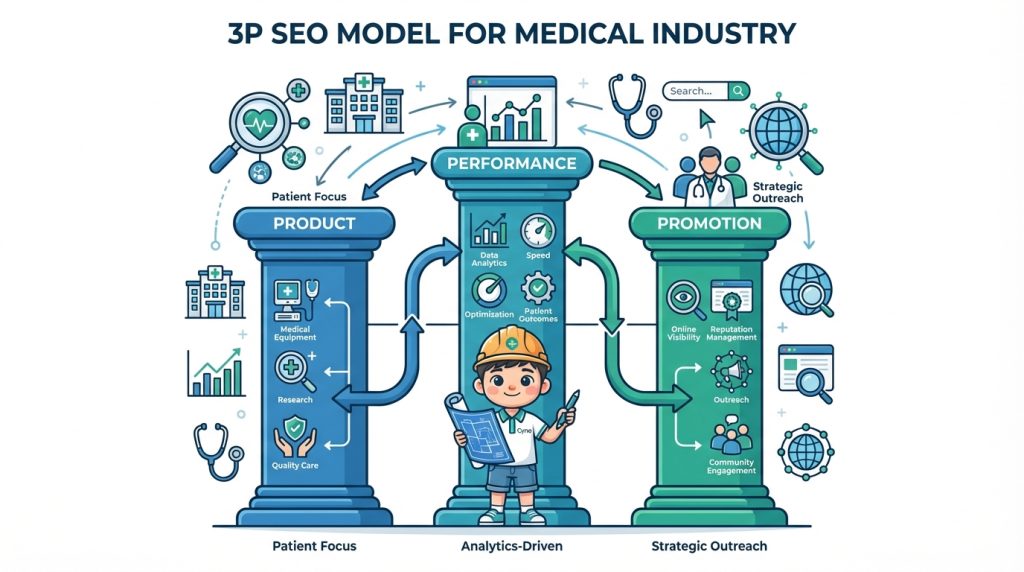 Mô hình SEO 3P giúp doanh nghiệp thiết bị y tế tăng trưởng bền vững trong môi trường đòi hỏi độ chính xác cao.