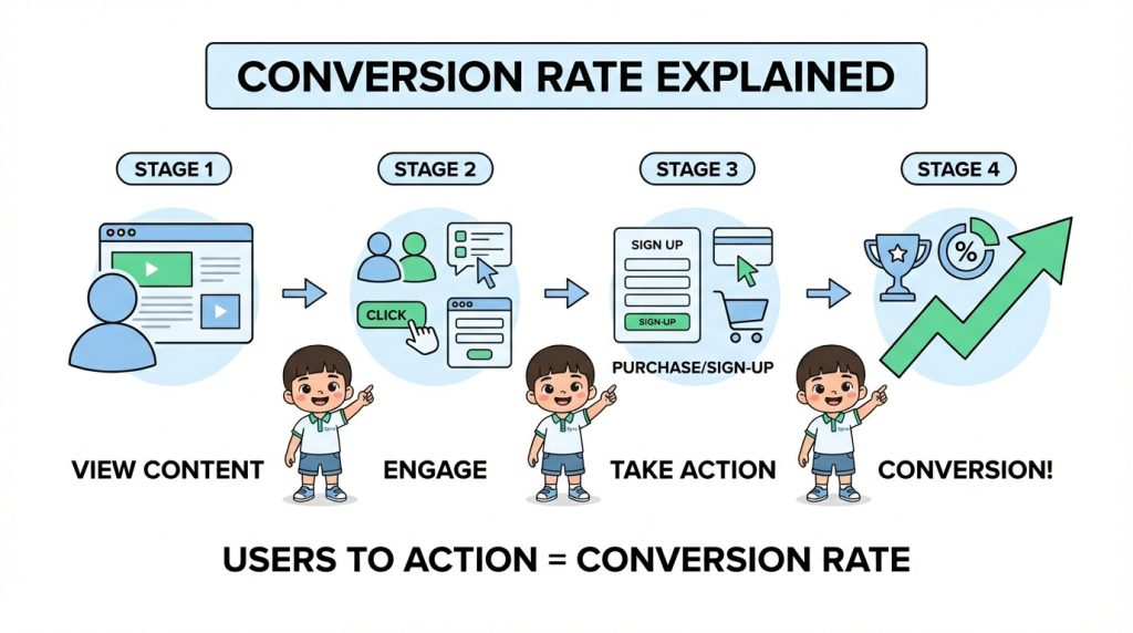 Conversion Rate đo lường số người từ “xem” chuyển sang “hành động”.