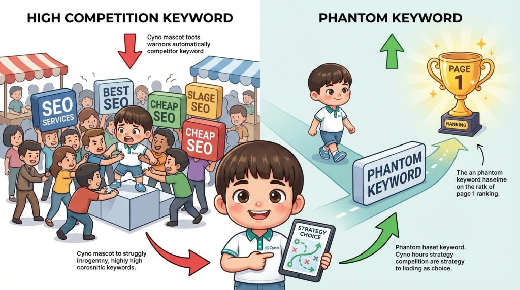 So sánh từ khóa cạnh tranh cao và Phantom Keyword ít cạnh tranh trong SEO