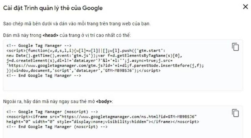 Dán đoạn mã được cấp vào head và body